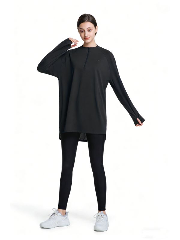 Modest Workout&Sport Top Women – Long Sleeve Loose Fit, Full Coverage (Black)