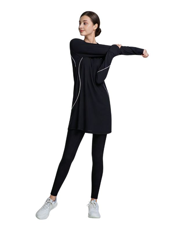 Modest Workout&Sport  Top Women – Long Sleeve Loose Fit Tunic, Full Coverage (Black)