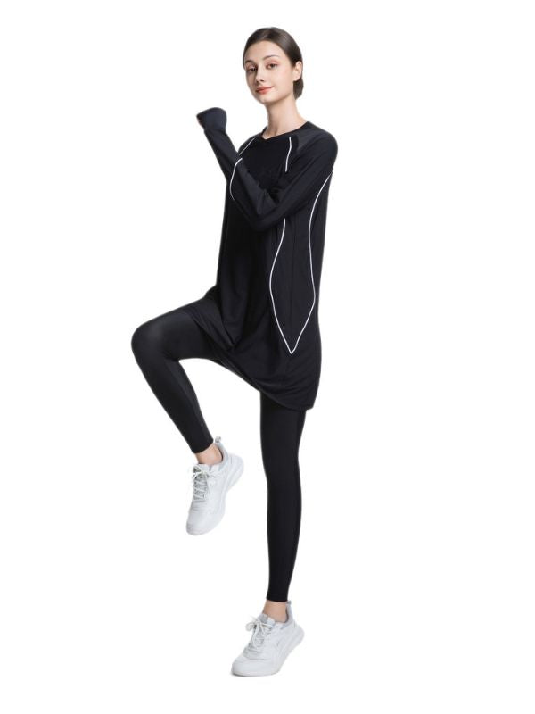 Modest Workout&Sport  Top Women – Long Sleeve Loose Fit Tunic, Full Coverage (Black)