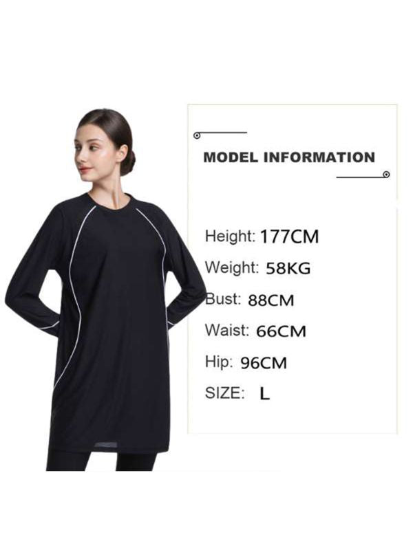 Modest Workout&Sport  Top Women – Long Sleeve Loose Fit Tunic, Full Coverage (Black)