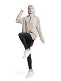 Modest Workout&Sport Top Women – Long Sleeve Loose Fit, Full Coverage (Khaki)