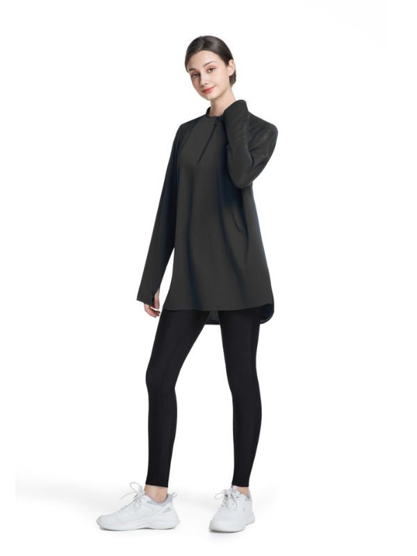 Modest Workout&Sport Top Women – Long Sleeve Loose Fit, Full Coverage (Black)